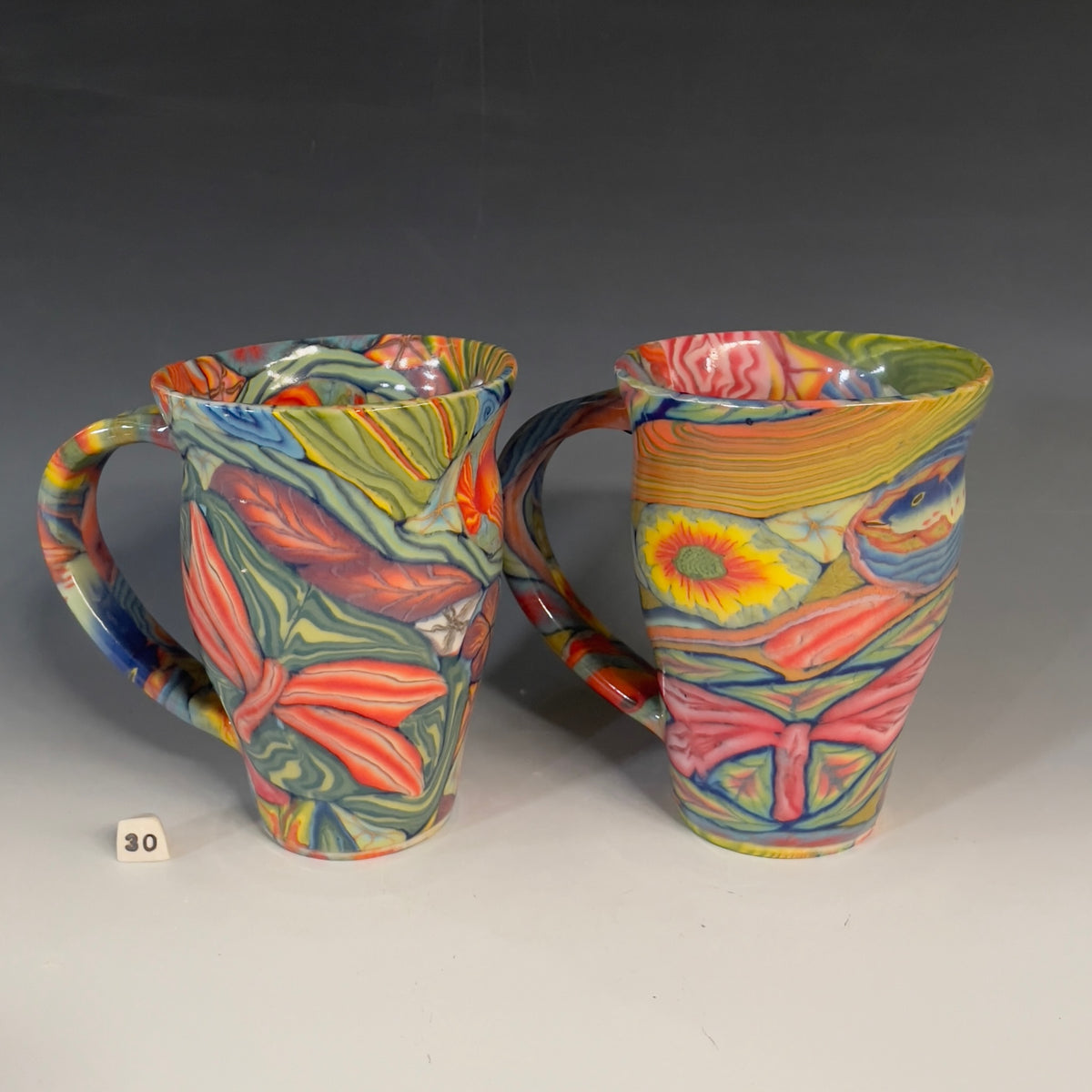 Pair of Colored Clay Millefiori Mugs LightWave Pottery