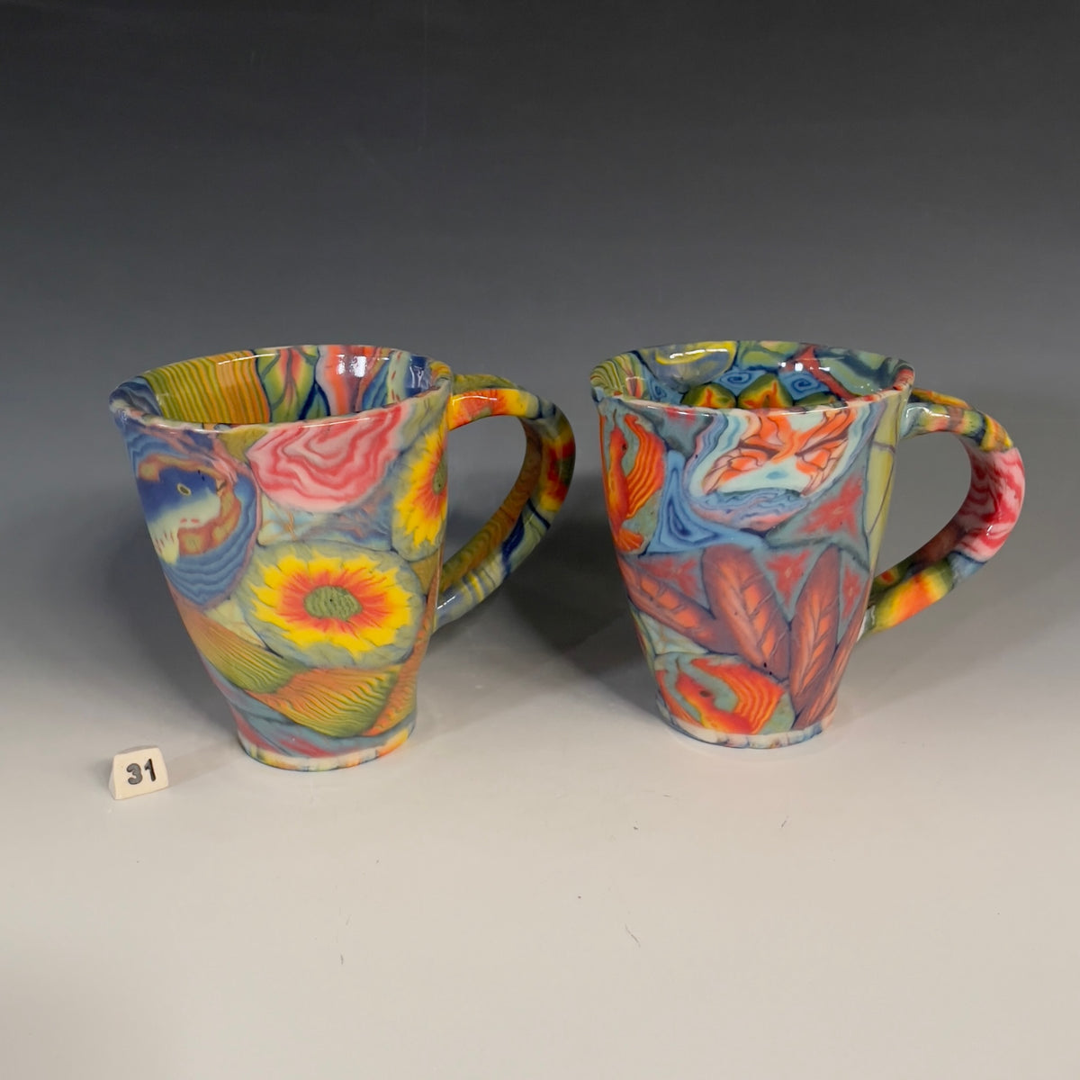 Pair of Colored Clay Millefiori Mugs LightWave Pottery