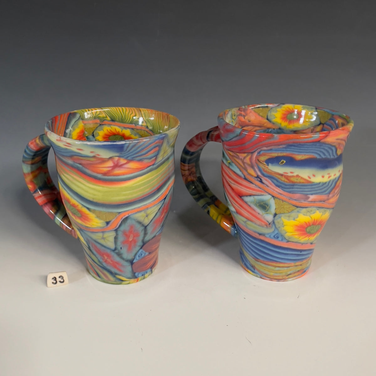 Pair of Colored Clay Millefiori Mugs LightWave Pottery