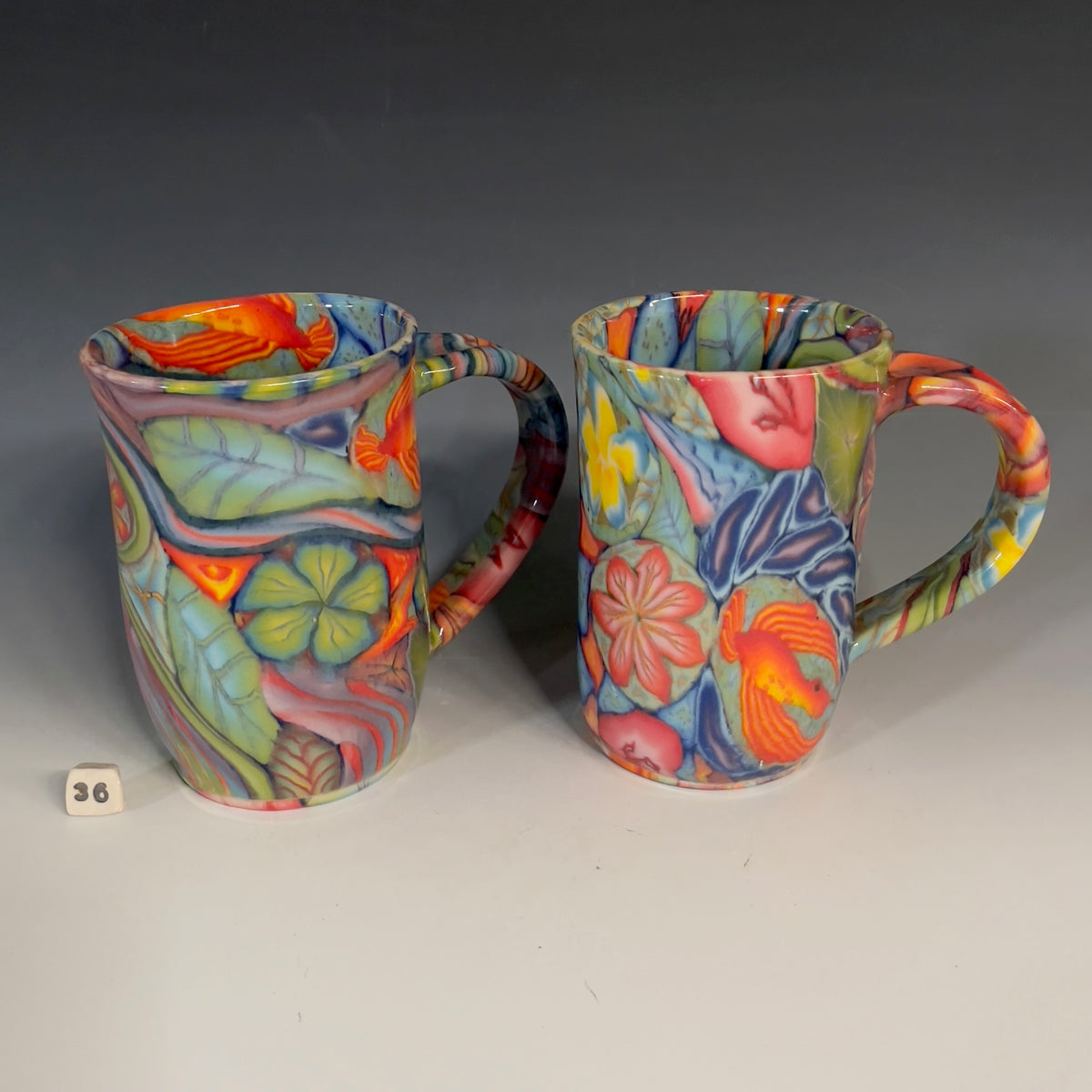 Pair of Colored Clay Millefiori Mugs LightWave Pottery
